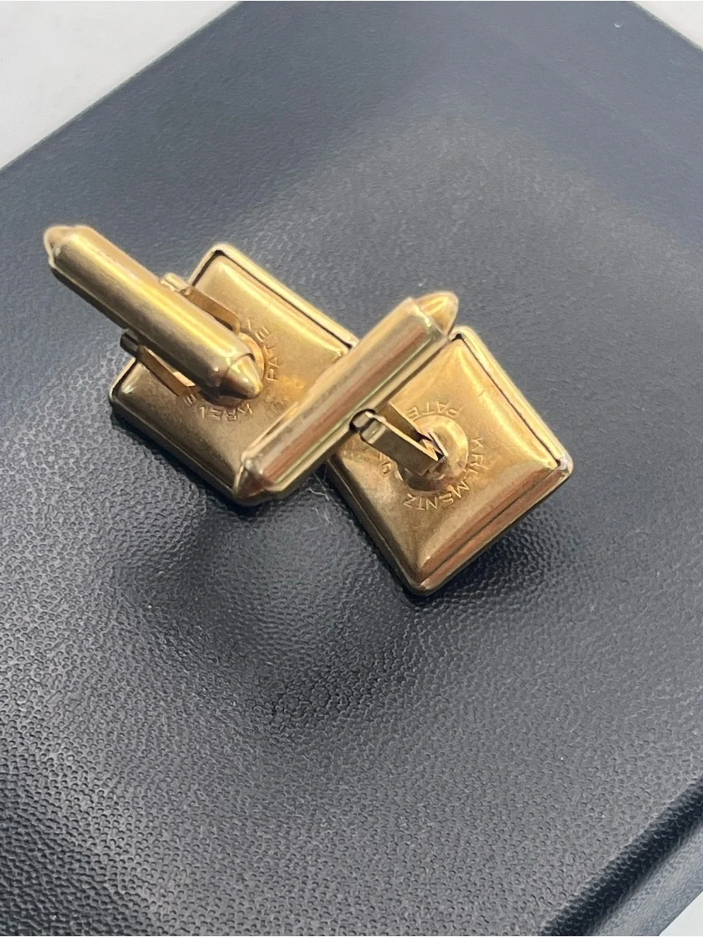 Krementz red lucite gold tone square textured vintage MCM cufflinks